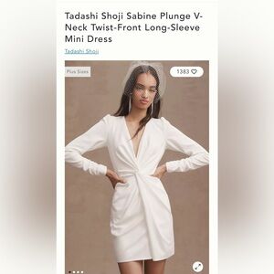 Tadashi Shoji Sabine Plunge V-Neck Twist-Front Long-Sleeve Mini Dress